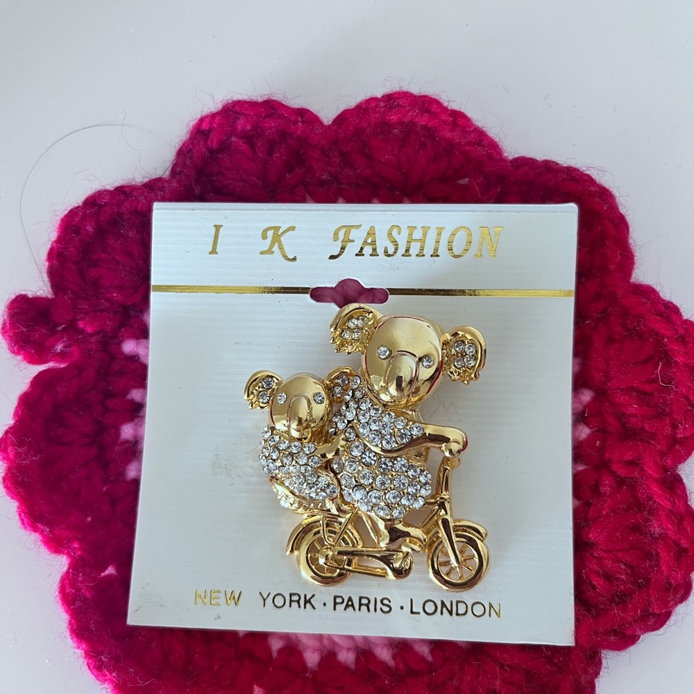 Gold Koala Brooch with Crystals